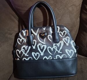 Betsey Johnson Black Heart-Print  Women Hand Bag